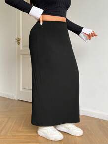 SHEIN EZwear Váy đen cỡ lớn cho nữ - màu đen - Xem 6