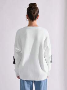 SHEIN PETITE WOMEN DIAMOND DETAIL FLORAL PATTERN CASUAL SWEATER