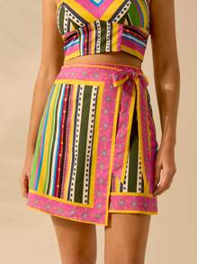 CAJUNI Women's Holiday Casual Summer Beach Boho Tropical Colorful Striped And Starfish Print Wrap Skirt - Multicolor - View 1