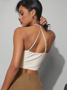 Hauture Women Solid Asymmetrical Hem Crisscross Halter Crop Top, Business Casual Outfits Women