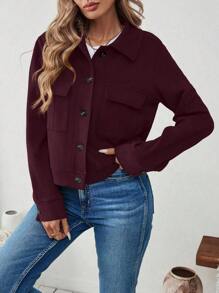 EMERY ROSE Women's Solid Color Front Button Long Sleeve Casual Suede Fur Slim Fit Jacket Fall Winter Cloth For Women