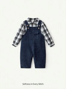 Cozy Pixies 2pcs Baby Boy Houndstooth Collar Long Sleeve Cardigan And Bib Pants Set , Baby Boy Clothes