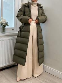 RueChic Zip Up Fuzzy Trim Hooded Puffer Coat - Dark Green - View 5