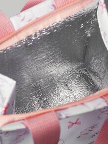 ROMWE Kawaii Cute Pink Bowknot Cat Print Thermal Insulated Lunch Box - White - View 5