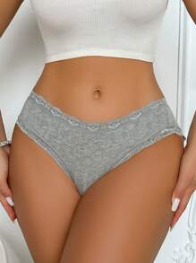 Women's Solid Color Contrast Lace Seamless Briefs,5 Pcs - Multicolor - View 3