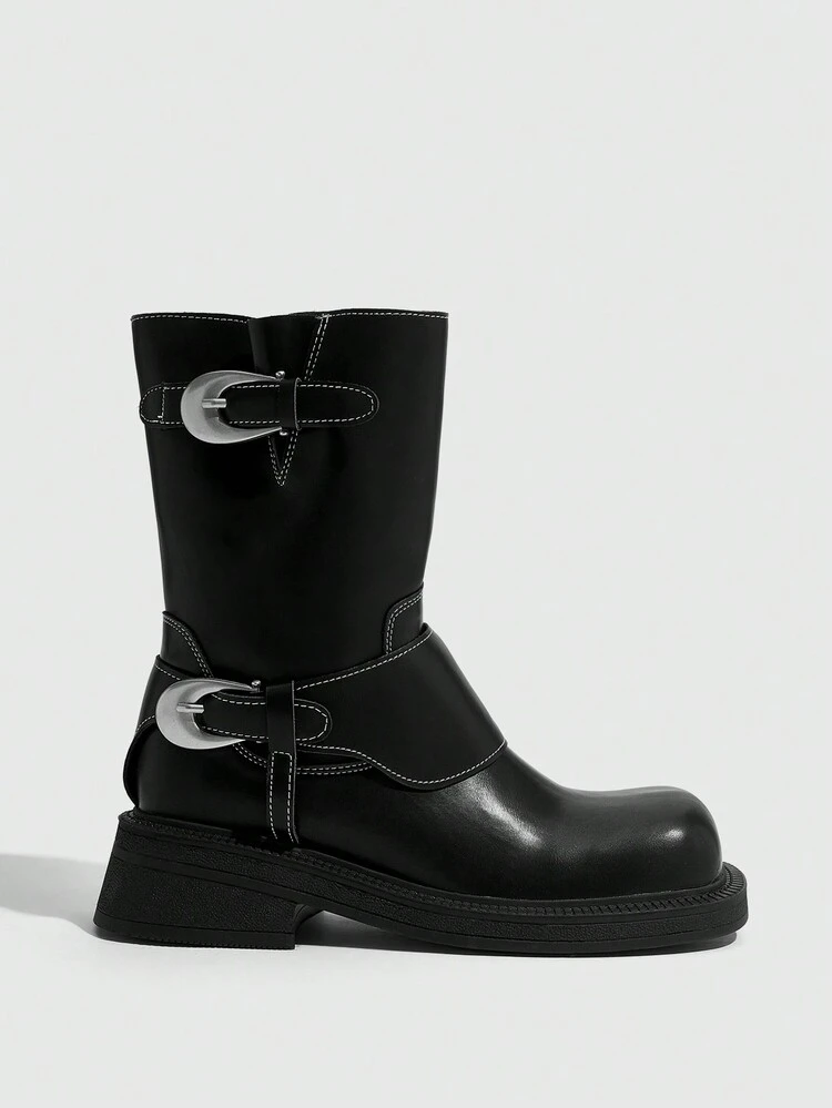 CUCCOO GRLICON Women's Y2K Punk Style Mid-Calf Boots, Suitable For Halloween, Christmas, Party Outfits