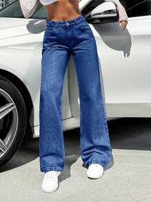 EURMUSE LOW WAIST WIDE LEG   WOMEN JEAN - Medium Wash - View 6