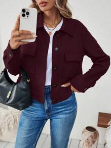 EMERY ROSE Women's Solid Color Front Button Long Sleeve Casual Suede Fur Slim Fit Jacket Fall Winter Cloth For Women