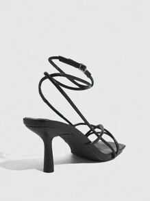 CUCCOO SZL Women's Simple Black Snake Skin Pattern Square Toe Low Heel Sandals For Christmas - Black - View 3