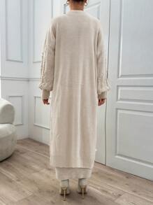 EURMUSE Ponpon And Stone Button Detail Maxi Long Cardigan - Apricot - View 4