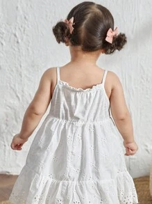 Cozy Pixies Baby Mädchen elegantes Spaghetti-Träger-Kleid mit Hohlsaum-Stickerei in uni