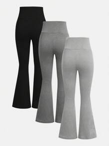 SHEIN Set 3 piese: pantaloni evazați cu decolteu în V, eleganti, pentru fete adolescente, versatili și practici, combinație în 3 culori