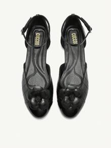 CUCCOO CHICEST 圆头舒适花卉图案优雅女士平底鞋适合圣诞节和新年假期氛围秋冬季 - 黑色 - 查看 2