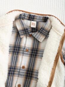 Cozy Pixies 3-delige babyjongensset: geruit revers lange mouwen overhemd met knoopjes, contrasterende kleur mouwloos dik vest en elastische taillebroek
