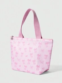 ROMWE Kawaii 可爱粉色蝴蝶结时尚手提午餐袋，保温且容量大 - 粉色 - 查看 2