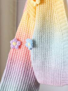 SHEIN Cárdigan de flores tejido a mano con diseño arcoíris, suéter corto con mangas de farol lindo para niñas