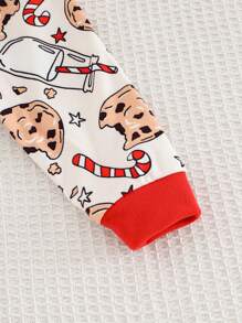 Cozy Pixies 2 件装女婴圣诞图案拼色圆领长袖上衣和裤子贴身睡衣套装