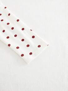 Cozy Pixies Baby Girl 2pcs Set: Polka Dot Pattern Soft Knit Round Neck Long Sleeve Pullover Top With Decorative Bow & Bear Pattern Suspender Dress - Burgundy - View 5