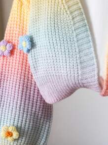 SHEIN Cárdigan de flores tejido a mano con diseño arcoíris, suéter corto con mangas de farol lindo para niñas
