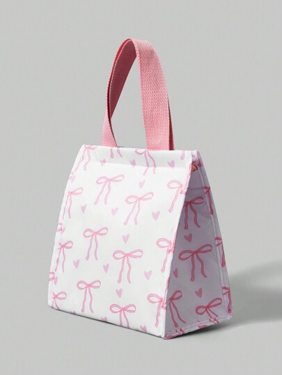 Kawaii Bolsa aislada de almuerzo con lazo adorable para el Día de San Valentín