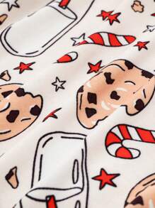 Cozy Pixies 2 件装女婴圣诞图案拼色圆领长袖上衣和裤子贴身睡衣套装