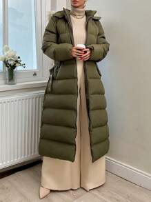 RueChic Zip Up Fuzzy Trim Hooded Puffer Coat - Dark Green - View 7