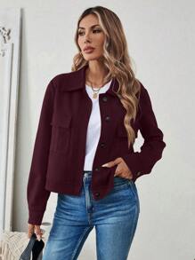 EMERY ROSE Women's Solid Color Front Button Long Sleeve Casual Suede Fur Slim Fit Jacket Fall Winter Cloth For Women