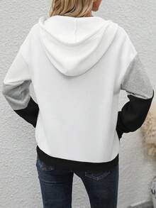 SHEIN LUNE Áo hoodie hở vai rộng rãi, có túi Kangaroo, cài nửa nút phía trước, dây rút cho nữ - Nhiều màu - Xem 2