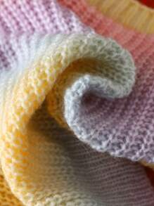 SHEIN Cárdigan de flores tejido a mano con diseño arcoíris, suéter corto con mangas de farol lindo para niñas