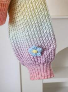 SHEIN Cárdigan de flores tejido a mano con diseño arcoíris, suéter corto con mangas de farol lindo para niñas