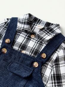Cozy Pixies 2pcs Baby Boy Houndstooth Collar Long Sleeve Cardigan And Bib Pants Set , Baby Boy Clothes