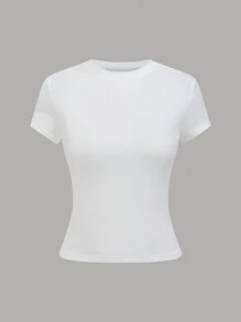 GlowEve Camiseta de manga corta y cuello redondo de unicolor, de estilo minimalista, para uso casual diario - Multicolor - Ver 3