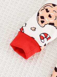 Cozy Pixies 2 件装女婴圣诞图案拼色圆领长袖上衣和裤子贴身睡衣套装