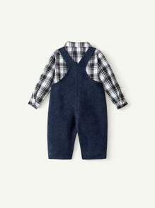 Cozy Pixies 2pcs Baby Boy Houndstooth Collar Long Sleeve Cardigan And Bib Pants Set , Baby Boy Clothes
