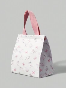 ROMWE Kawaii Cute Pink Bowknot Cat Print Thermal Insulated Lunch Box - White - View 2