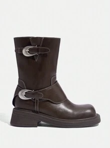 CUCCOO GRLICON 女式中筒靴，Y2K 风格，朋克摇滚，机车风，酷女孩装，适合万圣节、圣诞节和派对 - 棕色 - 查看 10