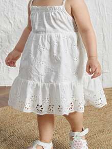 Cozy Pixies Baby Mädchen elegantes Spaghetti-Träger-Kleid mit Hohlsaum-Stickerei in uni