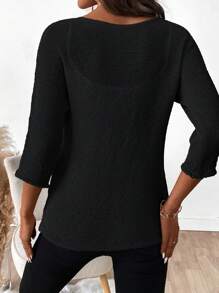 EMERY ROSE Women Casual Round Neck Loose Solid Color Knit Sweater, Suitable For Autumn And Winter Knit Pullover Fall - Black - View 2
