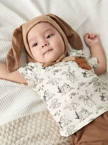 Cozy Pixies 寶寶男孩短袖圓領上衣配有裝飾口袋和短褲套裝 - 咖啡棕 - 查看 3