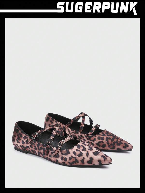Sugerpunk Leopard Print Pointed Toe Flat Shoes For Women For Christmas And New Year Holiday Vibe Fall And Winter