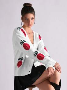 EURMUSE Plus Dual Pocket Drop Shoulder Open Front Longline Cardigan - White - View 3