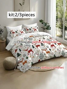 2/3pcs Christmas Holly Tree, Gift, Snowflake, Deer, Santa Claus Pattern Digital Printing Brushed Duvet Cover Set, Soft & Comfortable, Suitable For Bedroom, Guest Room, Game Room, Hotel, School Dormitory - Multicolor - View 7