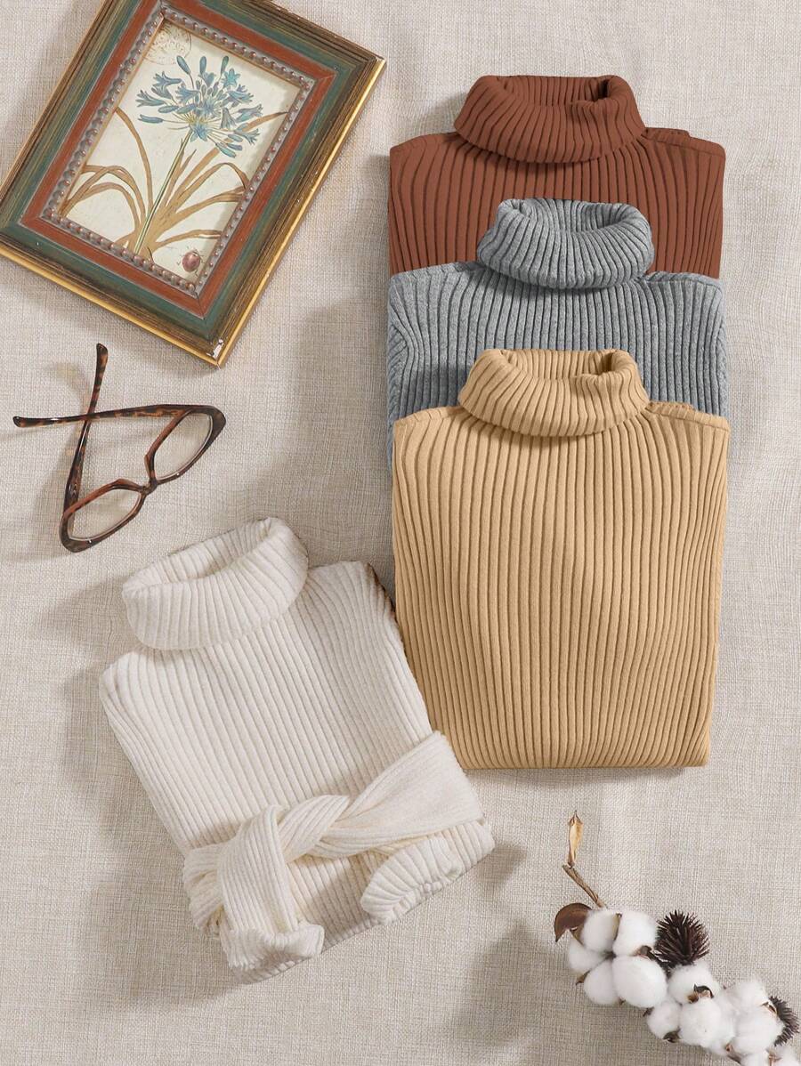 Chiquease 4-częściowy prosty, wysoki kołnierz, długi rękaw, minimalistyczny, swobodny sweter