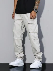 Manfinity LEGND Jeans casuales sencillos de unicolor con bolsillo y botones delanteros para hombre