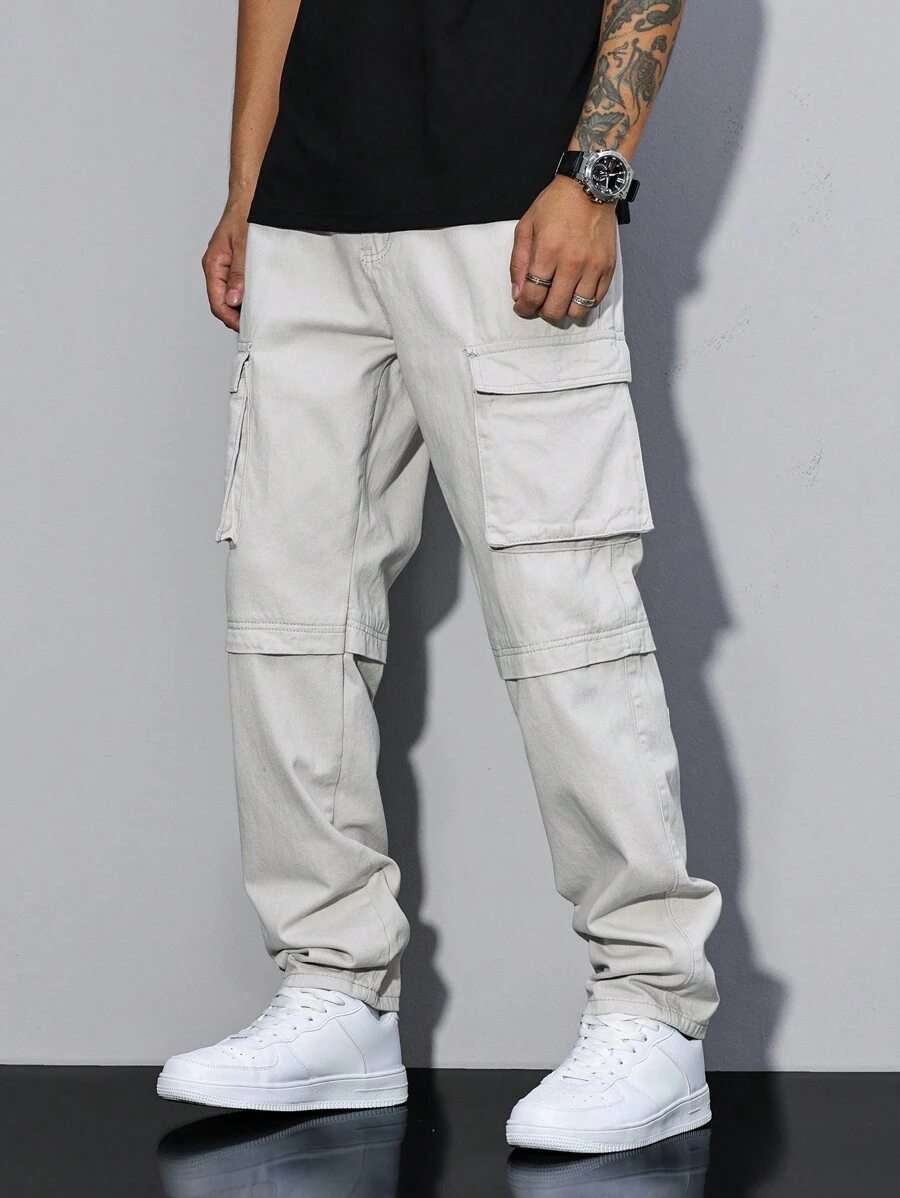 Manfinity LEGND Jeans casuales sencillos de unicolor con bolsillo y botones delanteros para hombre