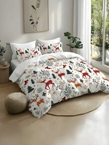 2/3pcs Christmas Holly Tree, Gift, Snowflake, Deer, Santa Claus Pattern Digital Printing Brushed Duvet Cover Set, Soft & Comfortable, Suitable For Bedroom, Guest Room, Game Room, Hotel, School Dormitory - Multicolor - View 5