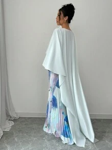 Elenzga Vestido maxi elegante y romántico con estampado de parches y ruedo plisado para mujer