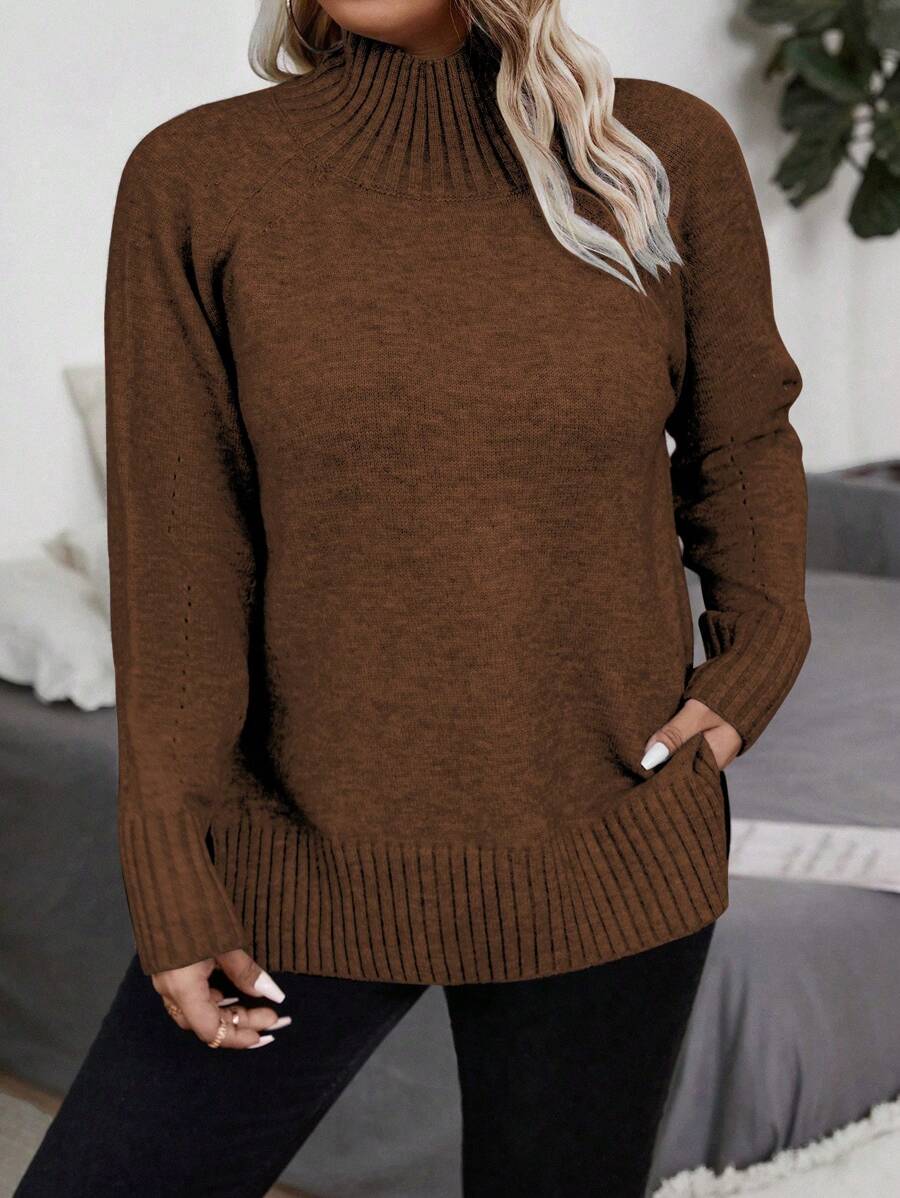 Plus Size Solid Color Crew Neck Long Sleeve Simple Pullover Top, Casual Daily Wear, For Winter