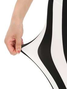 Women's Fashion Casual Sports Leggings, Elegant & Comfortable Black & White Thick Stripes Pattern, Stretchy Tights For Gym Workout, Running, Push-Ups, Squats, Yoga, Outdoor Walking, Hiking, Vacation, Ankle Length