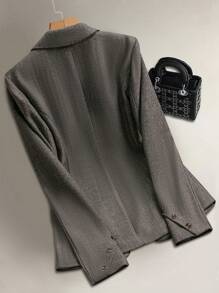 Calvaya 1pc Women Houndstooth Pattern Single-Breasted Notched Lapel Coat